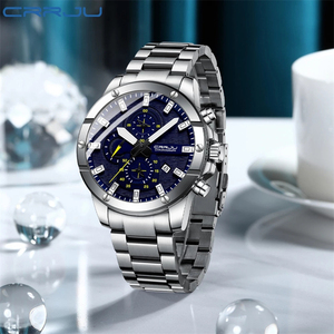Montre chronographe sport haut de gamme pour homme, 3 aiguilles, affichage du calendrier, acier inoxydable, étanche, lumineuse, quartz, pour affaires - Product Image 3