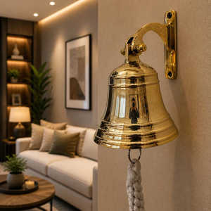 Campana Náutica de Latón Pulido Hecha a Mano con Cuerda, Campana de Barco Vintage para Decoración de Casa de Campo - Product Image 3