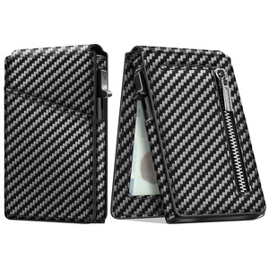Tarjetero de fibra de carbono, monedero compacto con cremallera, cartera abatible de aleación de aluminio para hombre, uso diario - Product Image 5