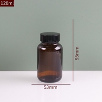 Botol pil kaca Amber 150ml dengan tutup hitam dan penggaris Tekan
