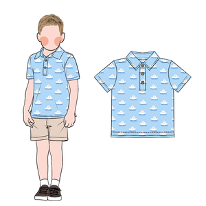 Lo más nuevo, lindo estampado de dibujos animados, opciones multicolores, escote con cuello que absorbe la humedad, 3 botones de madera, camiseta <span class=keywords><strong>Polo</strong></span> de manga corta para niño - Product Image 2