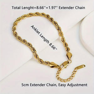 फैशन टैंक वाटरप्रूफ स्टेनलेस स्टील रस्सी चेन ब्रेसलेट लैट 18k सोने के प्लेटेड गहने - Product Image 5