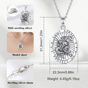 Collar con colgante de energía de moda Saint <span class=keywords><strong>Azrael</strong></span> sin deslustre de resina cristiana de fe religiosa de joyería fina de Plata de Ley 925 para hombre - Product Image 6