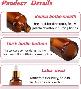 Vente en gros de flacons compte-gouttes en verre ambré transparent pour huiles essentielles de 5 ml, 10 ml, 15 ml, 20 ml, 30 ml, 50 ml, 100 ml avec tube en papier - Product Image 3