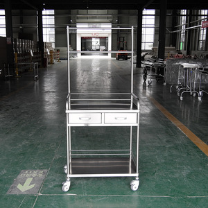 All Stainless Steel Infusion <b>Cart</b> 700x450x780/1630mm Double Drawer Hospital Trolley For Patient Infusion - Product Image 1