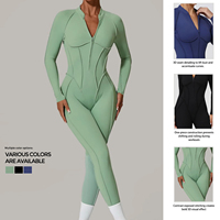 Jumpsuit Wanita Lengan Panjang dengan Ritsleting - Bodysuit Rajut Tanpa Jahitan Desain Slim Fit BAHAN CERDAS Bernapas untuk Olahraga Yoga dan Pakaian Kasual