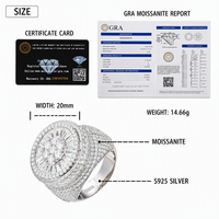 Bague Classique Iced Out Grand Cadran en Moissanite VVS Or Blanc Argent Sterling 925 pour Homme Bijoux de Luxe Hip Hop