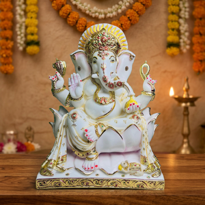Statue de la déesse Durga Ganesha en résine de Nirmala Handicrafts |   Idole de Durga peinte à la main, artisanale, pour la décoration de la maison, du temple ou des Navratri - Product Image 3