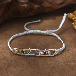 Bracelet tressé en corde cirée avec zircon coloré, style rétro élégant français, chic parisien vintage, bohème, tissé à la main, Purlseras - Product Image 5