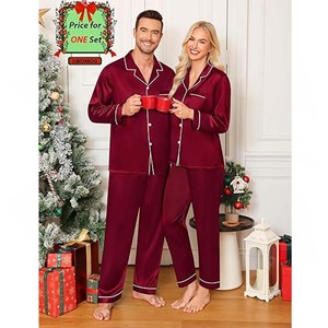 Babylovey – Ensemble de pyjamas assortis pour la famille, en satin, à manches longues, boutonnés, avec poches, pour Noël, faible MOQ, personnalisable - Product Image 3