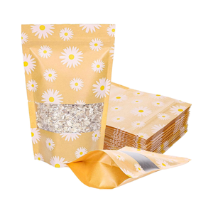50pcs Daisy in Kraft Ziplock Túi Trắng cửa sổ Kraft đứng túi mộc mạc Nắp kéo giấy cho mùa xuân mùa hè sinh nhật - Product Image 1