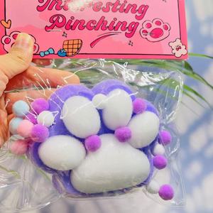 Fluffy Cat Paw Squeeze Toy Stress Relief Sensory <b>Fidget</b> Plush Slow Rising Squishy for Kids Adults Office Gift Storage Bag <b>Pack</b> - Product Image 3
