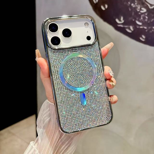 Luxury Diamond Full Covered Mobile Phone Back Case with Magnetic Charging Cellphone Cover for iPhone 17 Pro Max