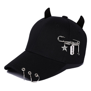 Berretto da Baseball a 6 pannelli stile Casual alla moda stile Cross-border Street Hip Hop sportivo Unisex anello in ferro metallo Denim 100% poliestere - Product Image 4