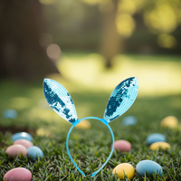 Bandeau oreilles de lapin bleu clair à paillettes, pour la fête de pâques