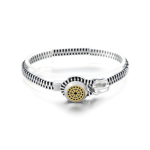 KALEN Unisex Creative Gold/Silver Stainless Steel&amp;Jade Thread <strong>Zipper</strong> <strong>Bracelet</strong> - Product Image 3