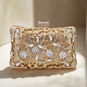 New Arrival Women Day Clutch Hollow Out Style Diamonds Party Evening Bags Pink Mixed Color <strong>Wedding</strong> Bridal Handbags With Chain - Product Image 1
