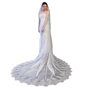 Haute qualité dernière longue Tulle mariage <span class=keywords><strong>voile</strong></span> de mariée dentelle dame <span class=keywords><strong>voile</strong></span> de mariage - Product Image 5