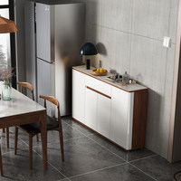 Buffet moderne de luxe italien en pierre frittée, portes en MDF blanc brillant, finition noyer, pour salle à manger et salon
