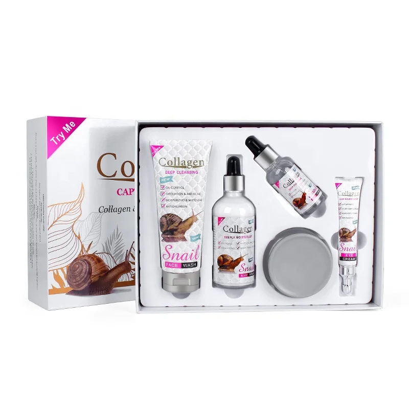 Vente chaude Professionnel Collagène Escargot Soins De La Peau Série Crème Produits 5 Pcs Ensemble