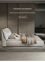Lit de luxe en cuir pleine fleur, lit double italien minimaliste à tête de lit haut avec cadre en bois massif pour projets hôteliers et villas haut de gamme