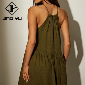 Vestido Casual Texturizado Verde de Moda Playera, Vestido Maxi con Lazada Delantera, Hecho a Medida, Cómodo, 100% Algodón - Product Image 2