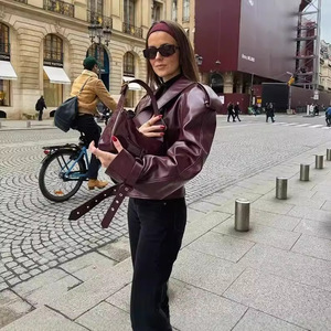 <span class=keywords><strong>Veste</strong></span> <span class=keywords><strong>Femme</strong></span> Style Urbain Manches Longues Automne Hiver Vintage <span class=keywords><strong>Veste</strong></span> en Similicuir Vêtements d'extérieur Décontractée à Revers en <span class=keywords><strong>Cuir</strong></span> PU pour <span class=keywords><strong>Femme</strong></span> - Product Image 3