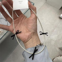 INS fausse perle collier bijoux de mode filles douces ruban arc tour de cou