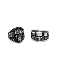 Bague Crâne Rétro en Acier Inoxydable pour Hommes, Finition Vieillie, Style Gothique Biker Punk, Tailles 8 9 10 11 12 13, Vente en Gros de Bijoux