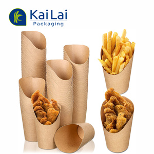 Tazze di patatine fritte Kraft usa e getta per uso alimentare da portare via trucioli di carta tazza di 16 once su misura per patatine fritte tazza di carta pieghevole Fren - Product Image 4