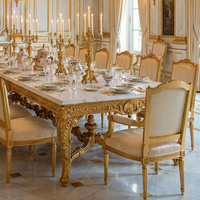 Ensemble table et chaises de salle à manger de style palais européen, table de salle à manger avec plateau en marbre, ensemble de table de salle à manger royale, ambiance haut de gamme