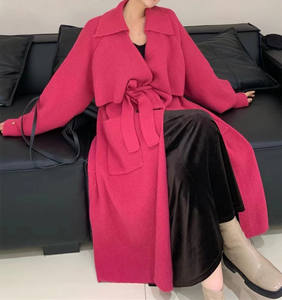 Cárdigan de punto largo con cuello en V grueso y moda de invierno para <span class=keywords><strong>mujer</strong></span> de alta calidad, informal, de talla grande, con cinturón, diseño frontal holgado - Product Image 2