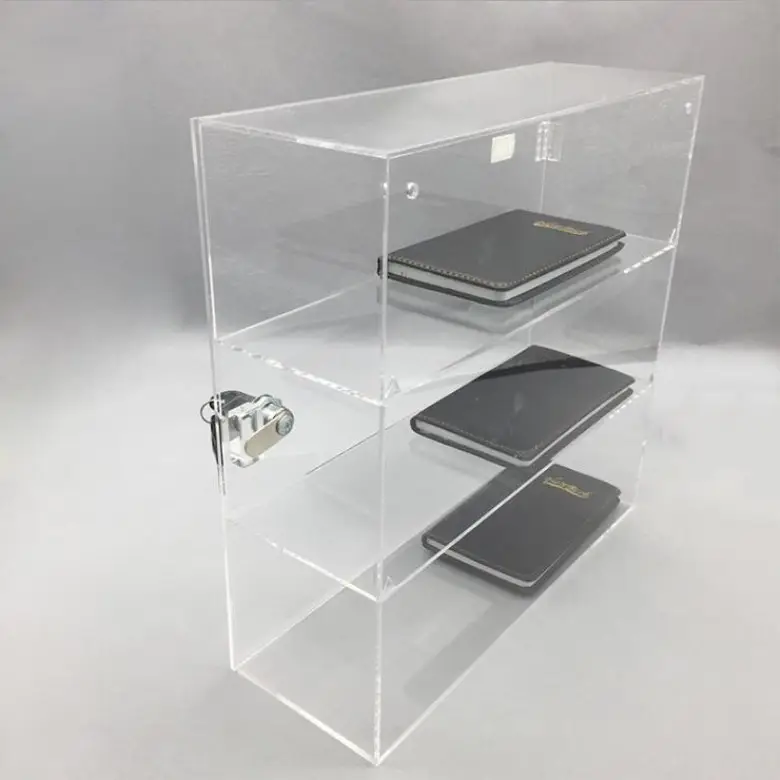 3 Tiers Plastic Scharnier Transparante Afsluitbare Kast Clear Acryl Vitrine Met Slot En Sleutel