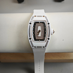 High End Ladies Quartz <b>Watch</b> White Ceramic Tonneau <b>Case</b> with Rose Gold Diamond Dial - Product Image 3