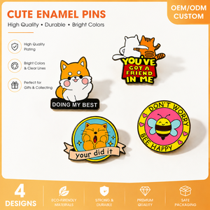 Lot de badges en émail personnalisés en gros, motifs animaux mignons et inspirants, épingles de revers en métal Shiba Inu, Chat, Abeille - Product Image 1