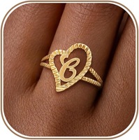 Bague personnalisée tendance en forme de cœur creux avec initiale, plaquée or 14 carats, bague avec lettre personnalisée, bijoux de mode pour femmes, cadeau