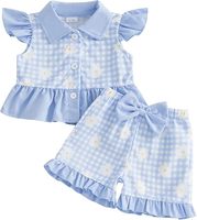 Ensemble chemise et short à manches pétales en coton pour bébé fille, tenue pour bébé tout-petit