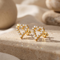 SMOE34 Boucles d'oreilles en argent sterling 925, cœur creux, diamants Moissanite couleur VVS D, design cœur, boucles d'oreilles scintillantes, bijoux fins