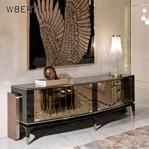 WBERT-Soporte de TV moderno para sala de estar, vidrio templado de lujo y pintura de madera, diseño avanzado, almacenamiento de luz, gabinete bajo - Product Image 4