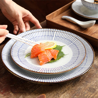 Service de vaisselle en céramique bleu style japonais, assiettes et bols pour sushis, sashimis, plats asiatiques, usage domestique, restaurant et traiteur