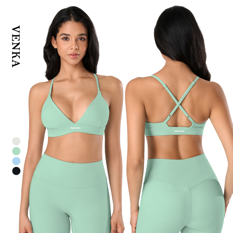 Anti-Shock Push up Top Women Cross Beautiful Back Adjustable Straps Sportswear Deep V-Neck Halter Running Sports Gym Yoga Bra
