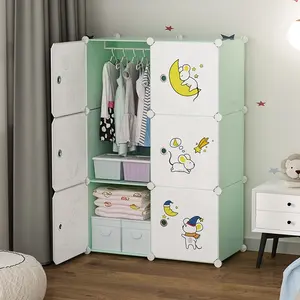 Портативный пластиковый шкаф для детей, шкаф для хранения детской одежды, сине-белая дверь, современная спальня