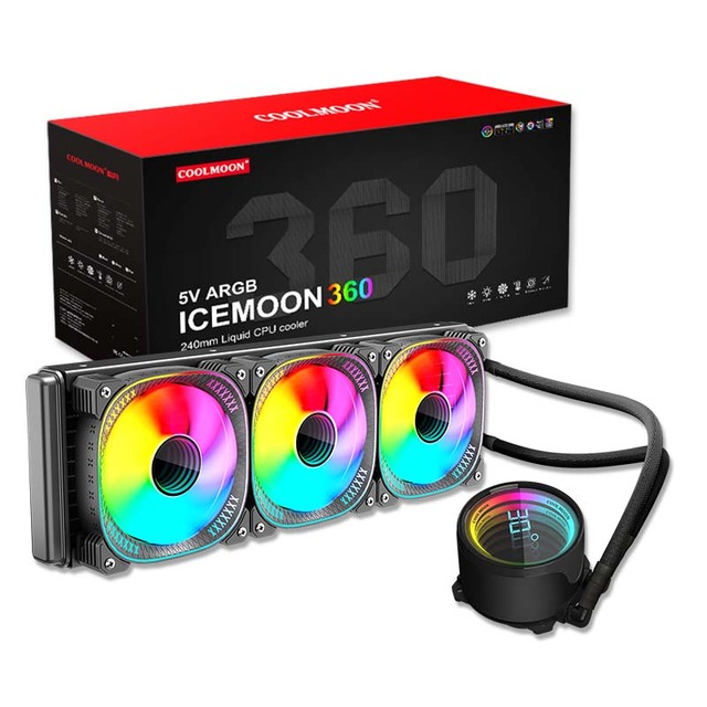 COOLMOON TY360 Cpu Liquid Cooler ARGB Cpu Fan Pc Water Cooling 360mm With Infinite Lens Temp Display Aio Liquid Cpu Cooler