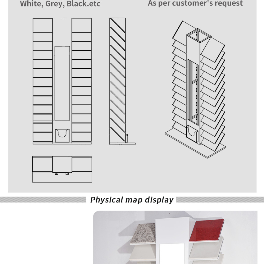 Luminous Waterfall SR088 Flooring Stand Quartz Marble Factory Metal Tower Granite Display Stone Floor Standing Tile Sample Rack