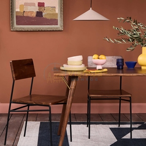 Industrial Wood and Metal <b>Dining</b> <b>Chair</b> with Slatted Backrest and Slim Black Frame Modern <b>Rustic</b> Minimalist Furniture Seating - Product Image 5