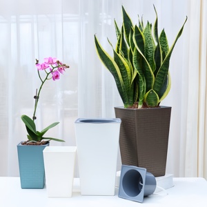 Jardinière carrée moderne à motif de briques 3D pour intérieur/extérieur, grande jardinière en plastique avec <span class=keywords><strong>arrosage</strong></span> automatique - Product Image 6