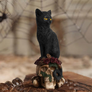 Harsen Ravenbeeld Art Deco Zwarte Vogel En Kat Zittend Op Skelet Met Rozenkroon Halloween Home Decor - Product Image 2