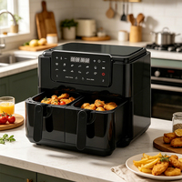 Friteuse domestique double à écran tactile 10L Four friteuse électrique Friteuses intelligentes avec 2 paniers indépendants