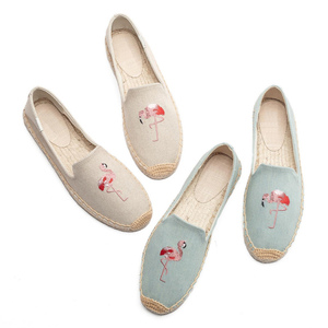 Mocassins pour femmes avec broderie de flamants roses, semelle en jute tissée antidérapante, <span class=keywords><strong>chaussures</strong></span> confortables pour la plage, espadrilles plates - Product Image 6