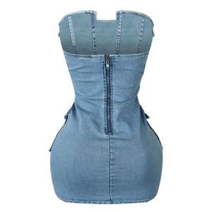 Vestido Mini Elegante sin Tirantes para Mujer, Verano 2025, Vestido de Mezclilla Elástica de Alta Calidad, Vestido de Jeans Sólido - Product Image 5